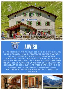 AVVISO_Bando gestione rifugio Chiavenna
